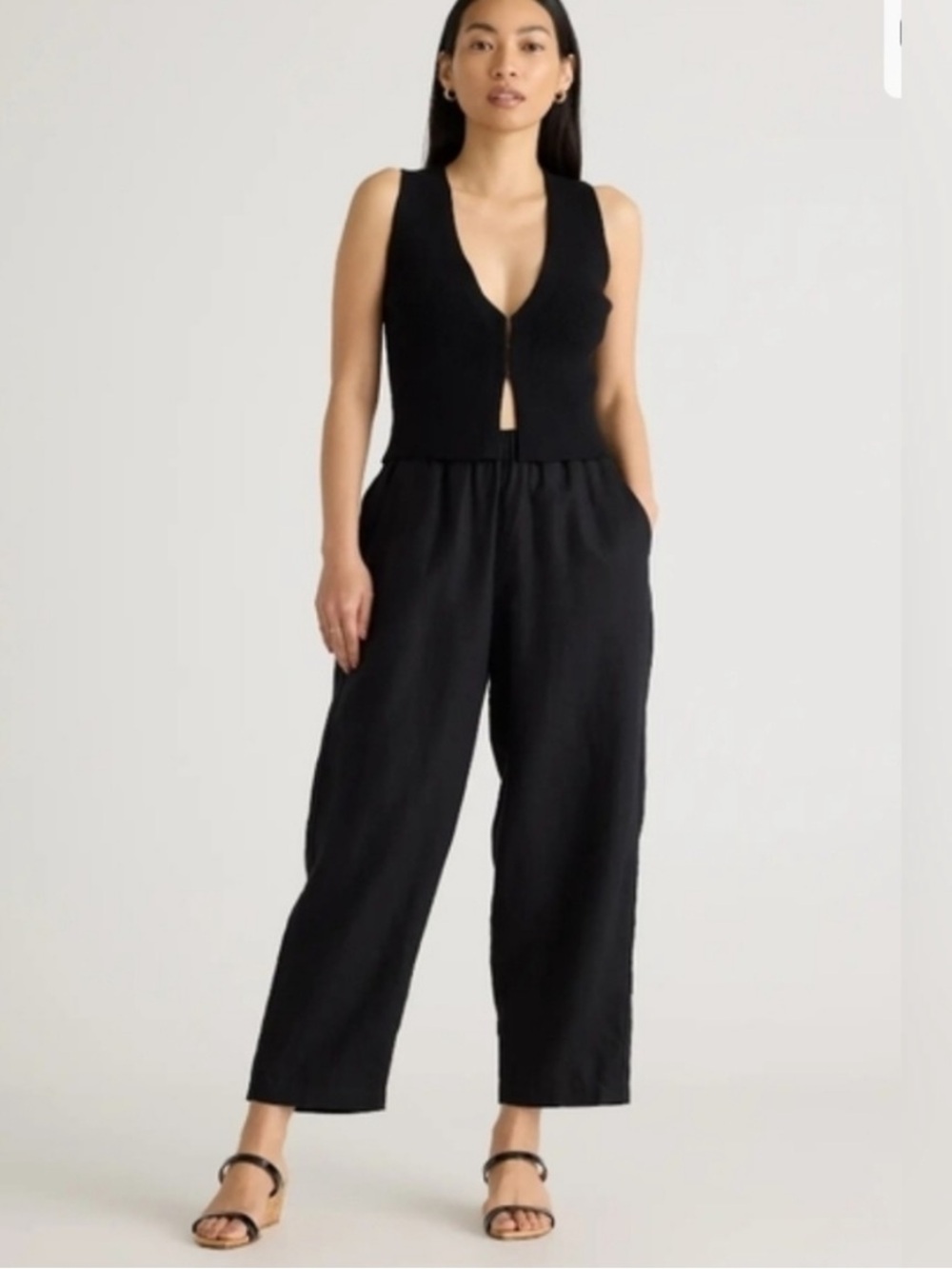 Quince Relaxed Linen Pants  Wide Leg Black Size XL